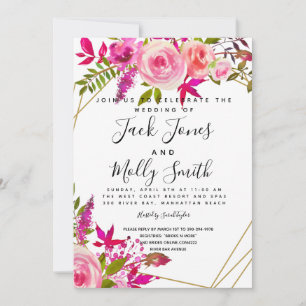 Invitación de boda acuarela con rosas melocotón ro