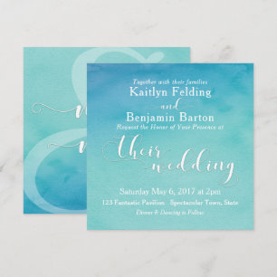 Invitación de boda acuarela con tipografía blanca