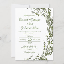 Invitación de boda acuarela con vegetación