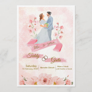 Invitación de boda acuarela crema rosa