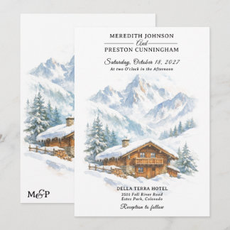 Invitación de boda acuarela de chalé de montaña in