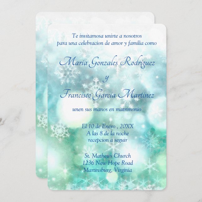 Invitación de Boda Acuarela de Copo de Nieve (Anverso / Reverso)