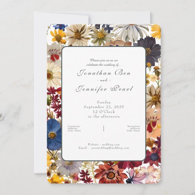 Invitación de boda acuarela de flor silvestre (Anverso)