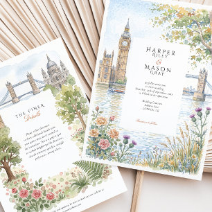 Invitación de boda acuarela de Londres Big Ben Tow