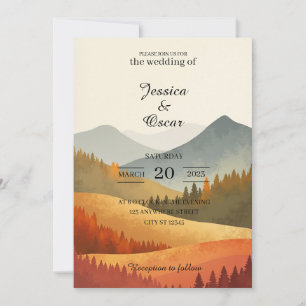 Invitación de boda acuarela de montaña de otoño
