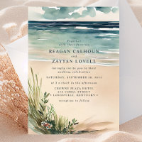Invitación de boda acuarela de paisaje marino de p