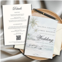Invitación de boda acuarela de palmera de playa tr