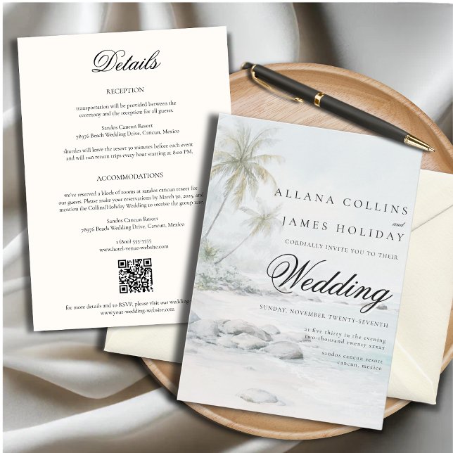 Invitación de boda acuarela de palmera de playa tr (Subido por el creador)
