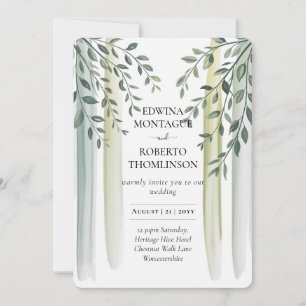 Invitación de boda acuarela de rama de olivo Herit