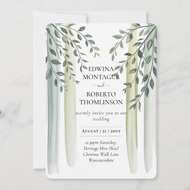 Invitación de boda acuarela de rama de olivo Herit (Anverso)
