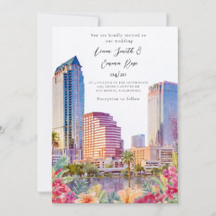 Invitación de boda acuarela del horizonte de Tampa
