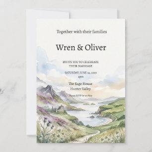 Invitación de boda acuarela del lago de montaña