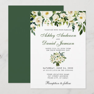 Invitación de boda acuarela floral verde y blanco 
