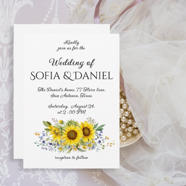 Invitación de boda acuarela girasol azul (Subido por el creador)