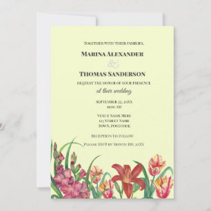 Invitación de boda acuarela gladiolos lirio tulipa