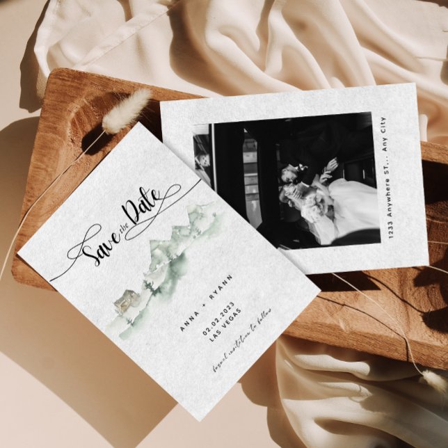 Invitación de boda acuarela gris montañas Naturale (Subido por el creador)