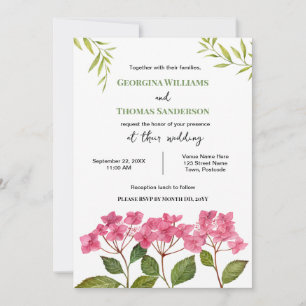 Invitación de boda acuarela Hortensias Pink Laceca