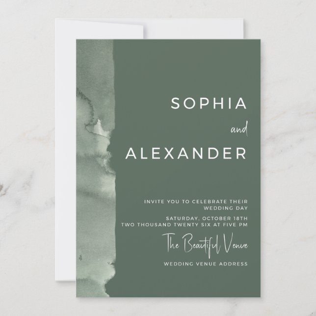 Invitación de boda acuarela moderna.   (Anverso)
