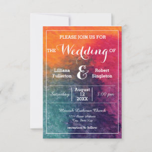 Invitación de boda acuarela naranja azul rosa - 3x