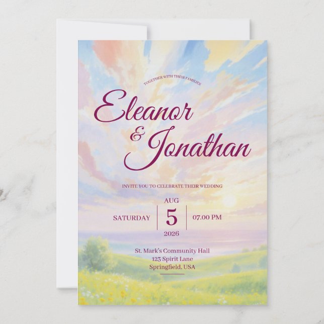 Invitación de boda acuarela puesta de sol belleza (Reverso)