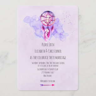 Invitación de boda acuarela púrpura atrapasueños r