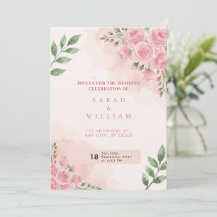 Invitación de boda acuarela rosa coral
