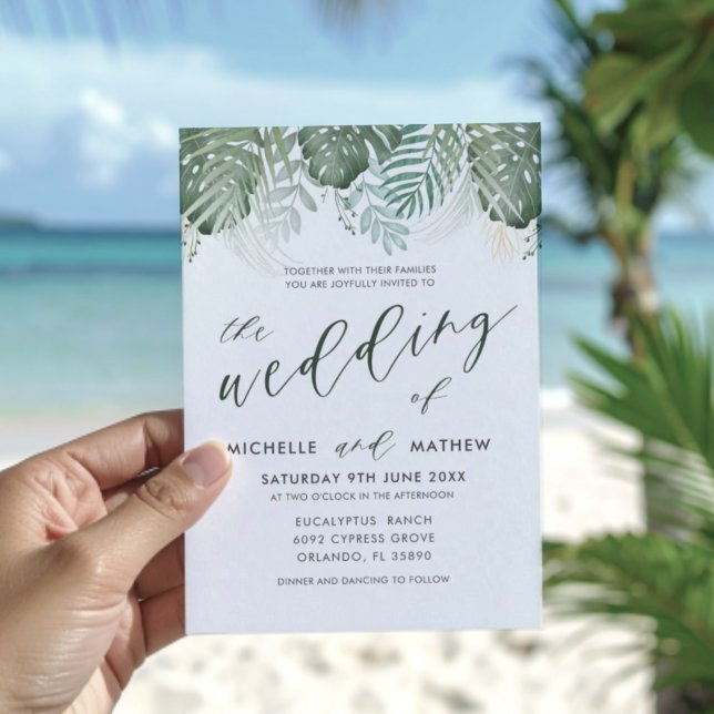 Invitación de boda acuarela tropical de destino (Subido por el creador)