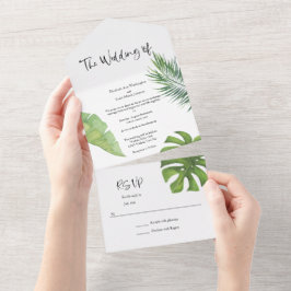 Invitación de boda acuarela tropical todo en uno