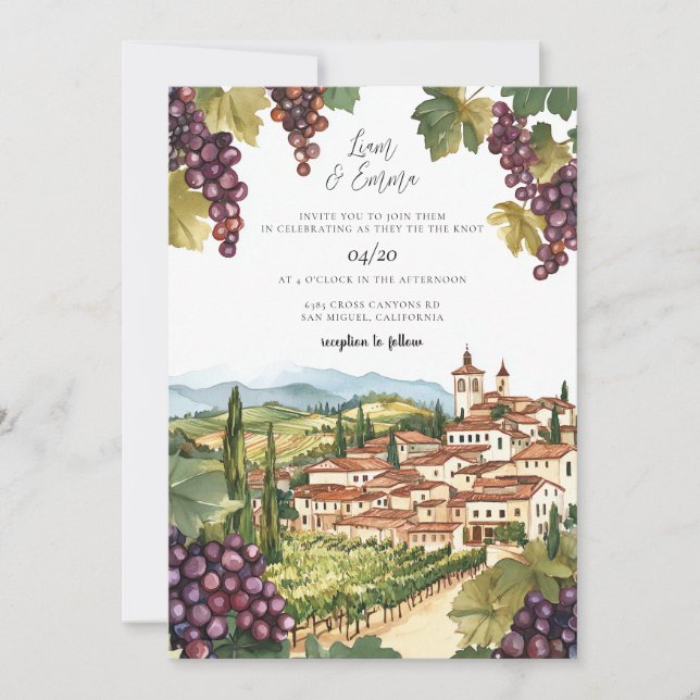 Invitación de boda acuarela viñedo (Anverso)