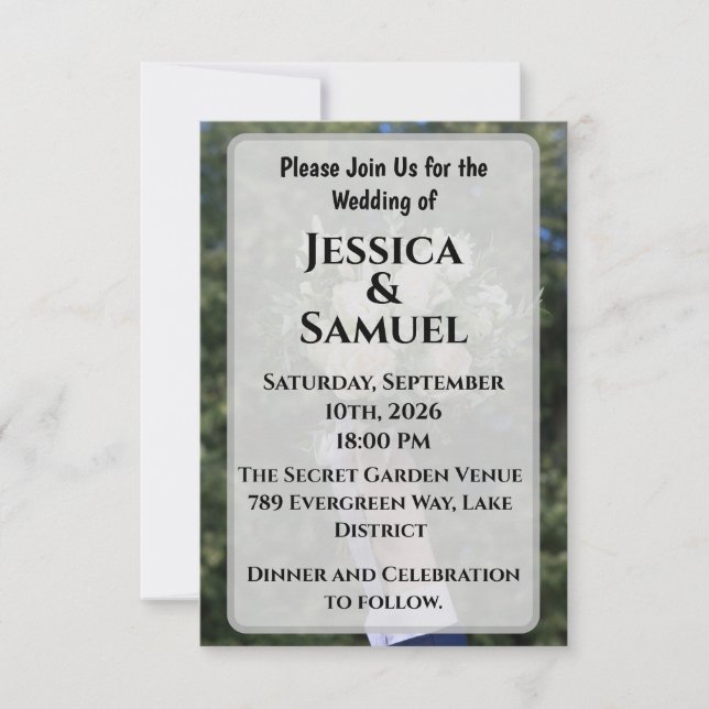 Invitación de boda al aire libre con rosas blancas (Anverso)