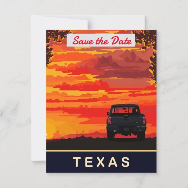 Invitación de boda al atardecer con camioneta pick (Anverso)
