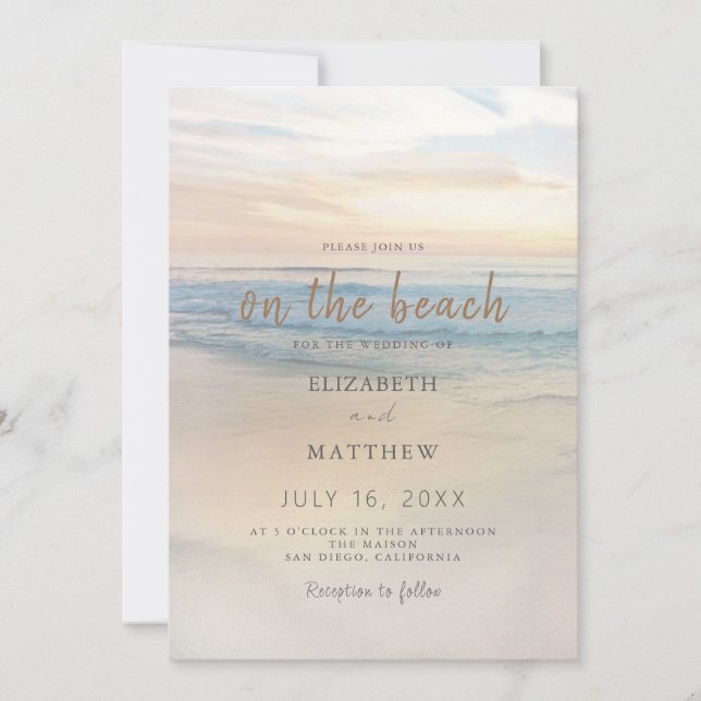 Invitación de boda al atardecer en la playa (Anverso)