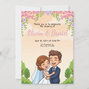 Invitación de boda al atardecer para pareja de dib
