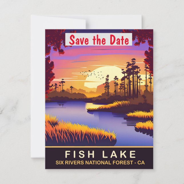 Invitación de boda al bosque del lago Fish Califor (Anverso)
