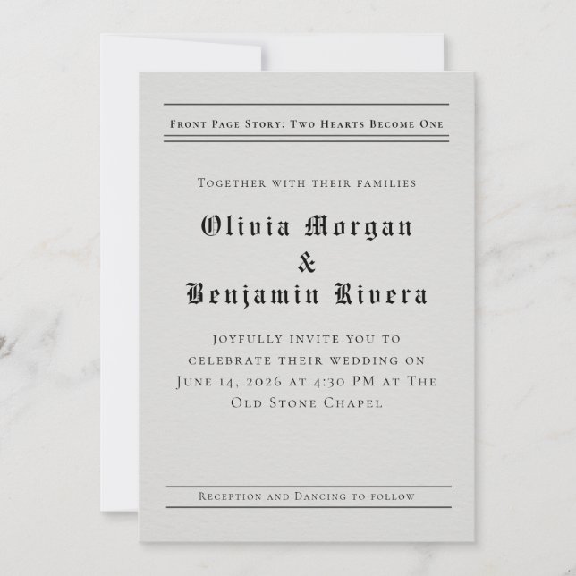 Invitación de Boda al Estilo Periódico (Anverso)