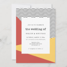 invitación de boda al estilo pop art de Memphis de