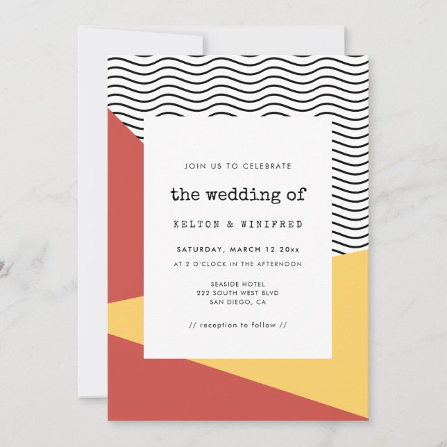 invitación de boda al estilo pop art de Memphis de (Anverso)