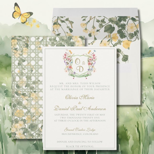 Invitación de Boda al Jardín de Flores Silvestres  (Wedding Invitation with coordinating envelope)