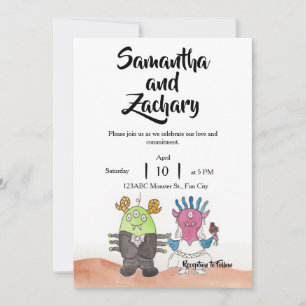 Invitación de boda alternativa de monstruo lindo
