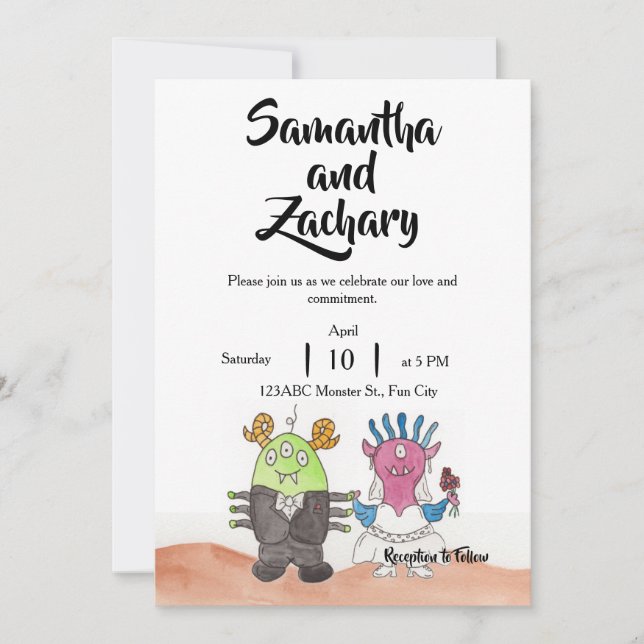 Invitación de boda alternativa de monstruo lindo (Anverso)