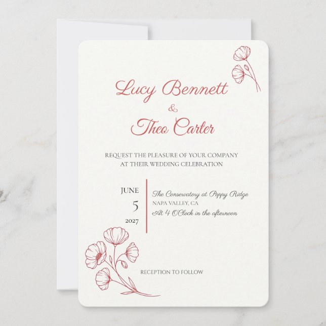 Invitación de boda Amapola Escarlata (Anverso)