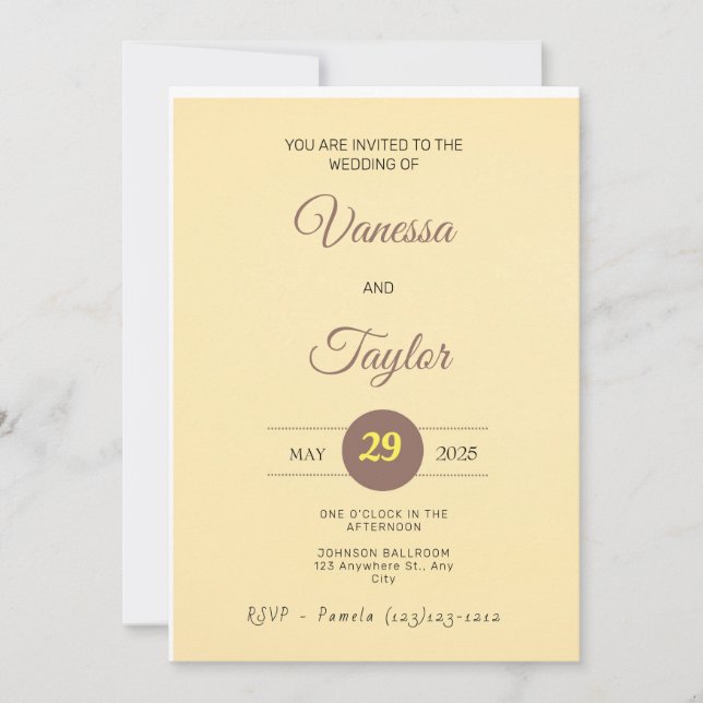 Invitación de boda amarilla ámbar moderna (Anverso)
