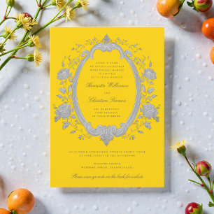Invitación de Boda Amarilla Marco Gris Plateado Fl