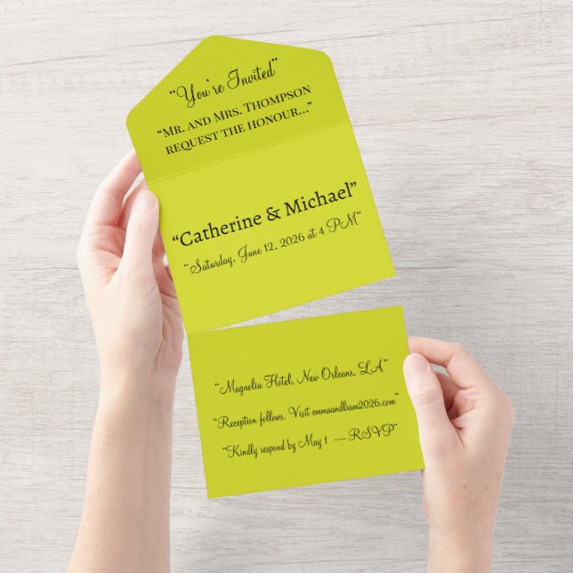 Invitación de boda amarilla todo en uno – Limón (desgarro)