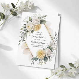 Invitación de boda amarilla y dorada