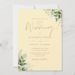 Invitación de Boda Amarillo Botón de Oro y Verde Q