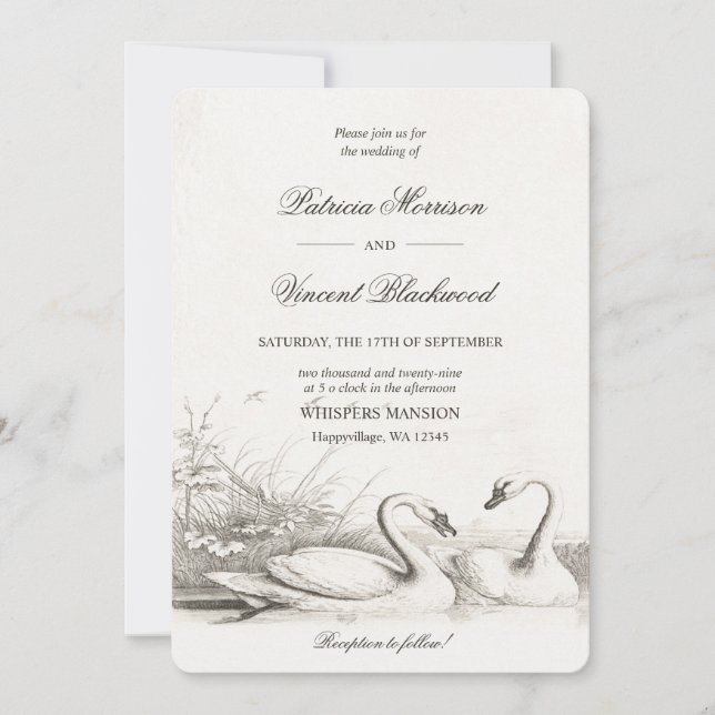 Invitación de Boda Amor Lago de los Cisnes (Anverso)