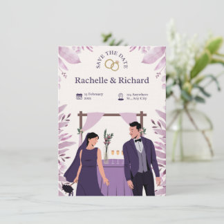 Invitación de boda animada beige y púrpura