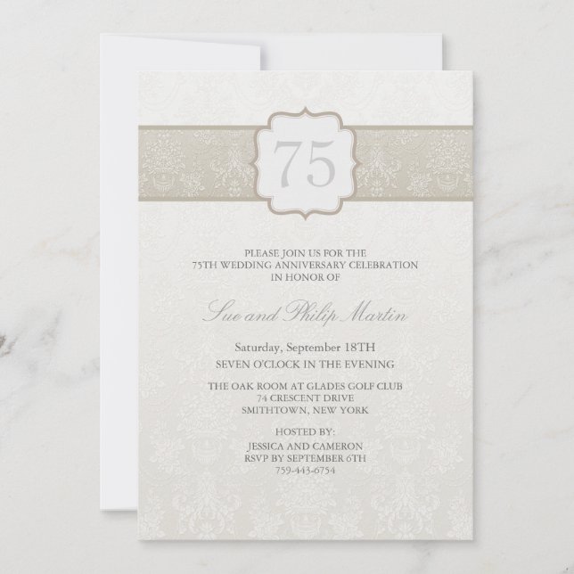 Invitación de boda aniversario de Damasco floral c (Anverso)