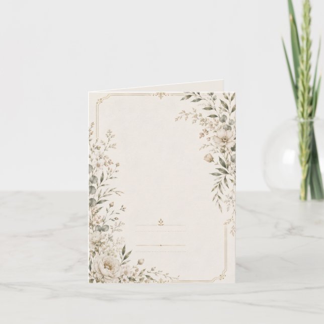 Invitación de Boda Antigua con Botánica Refinada (Anverso)
